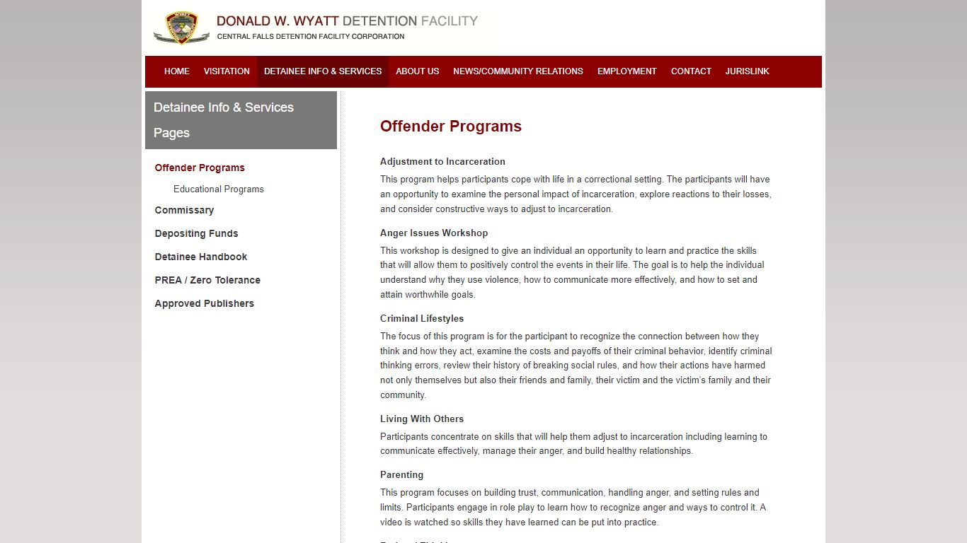 Offender Programs - Donald W. Wyatt Detention Facility